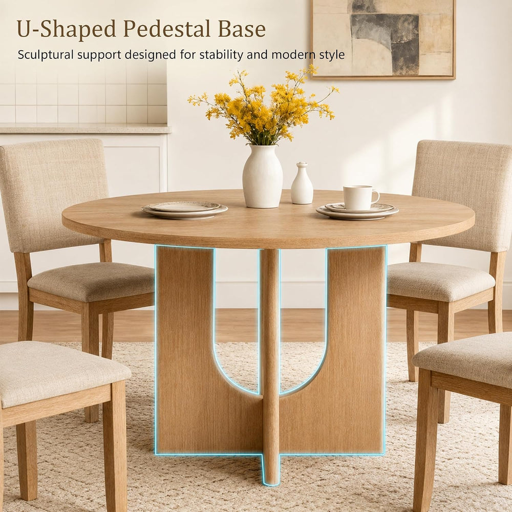 leovanni Round Dining Table Set for 4, Kitchen Table with 4 Upholstered Chair...