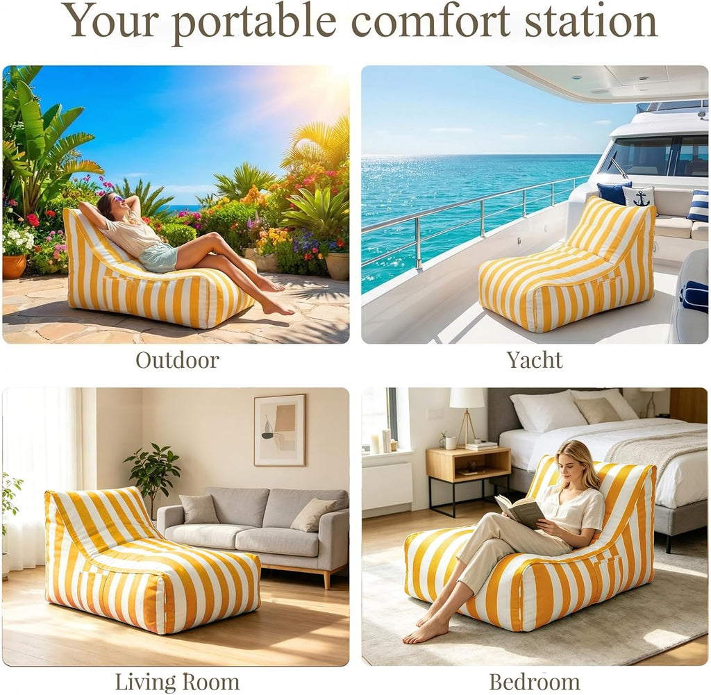 Deep Seating Bean Bag Chair for Adults, Memory Foam with Back Support Panel & Waterproof Fabric, Retains Shape for Yacht, Dock, Patio & Indoor Use, Yellow