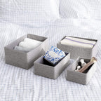 LA JOLIE MUSE Storage Baskets Set 4 - Stackable Woven Basket Paper Rope Bin, Storage Boxes for Makeup Closet Bathroom Bedroom (Gray)