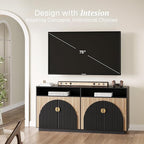 BELLEZE 65 Inch Fluted TV Stand, Mid Century Modern Entertainment Center with Storage Cabinets & Open Shelves, Media Console TV Cabinet with Adjustable Shelves for Living Room, Camel
