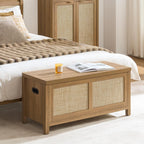 SICOTAS Rattan Storage Chest 39.4" Storage Bench for Bedroom | Boho Storage Truck with 2 Safety Hinges and Flip Top for Living Room Entryway, Supports 220 lb, Oak