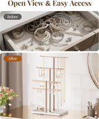 pickpiff Jewelry Stand Holder Organizer: 14.5" Sturdy Hanger for 80 Pcs Jewelry, Rose Gold Jewlery Tower for Display Necklace, Earring, Bracelet, Watch