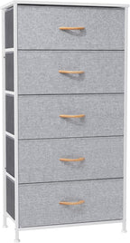 Tall Dresser, Wide Vertical Fabric Storage Organizer, 5 Drawer (Light Gray) | Sturdy Steel Frame, Wood Top and Easy Pull Handle, Space-saving Organizer for Clothes, Bedroom, Hallway, Entryway, Closets