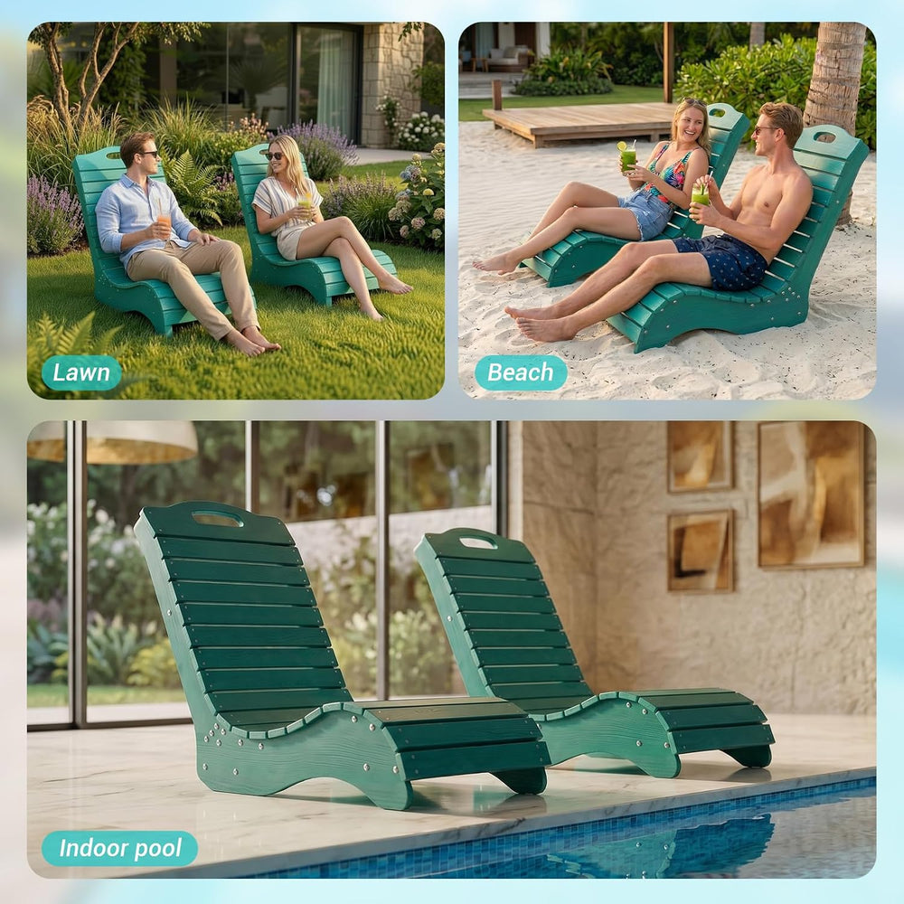 Skybright HDPE Pool Lounge Chairs Set of 2, in-Pool Chaise Lounge Outdoor wit...