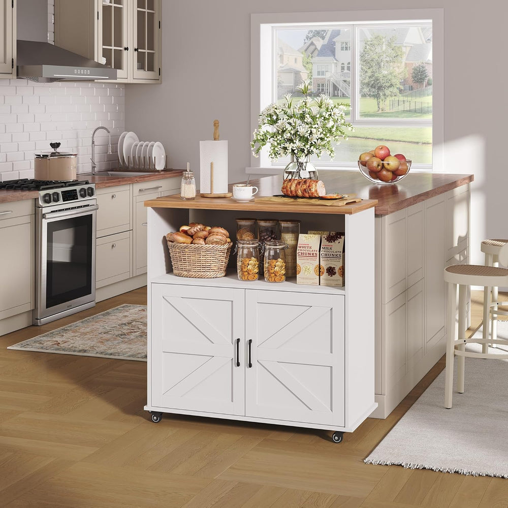 Garvee Rolling Kitchen Island with Storage Cabinet, 40.4'' Width Kitc...