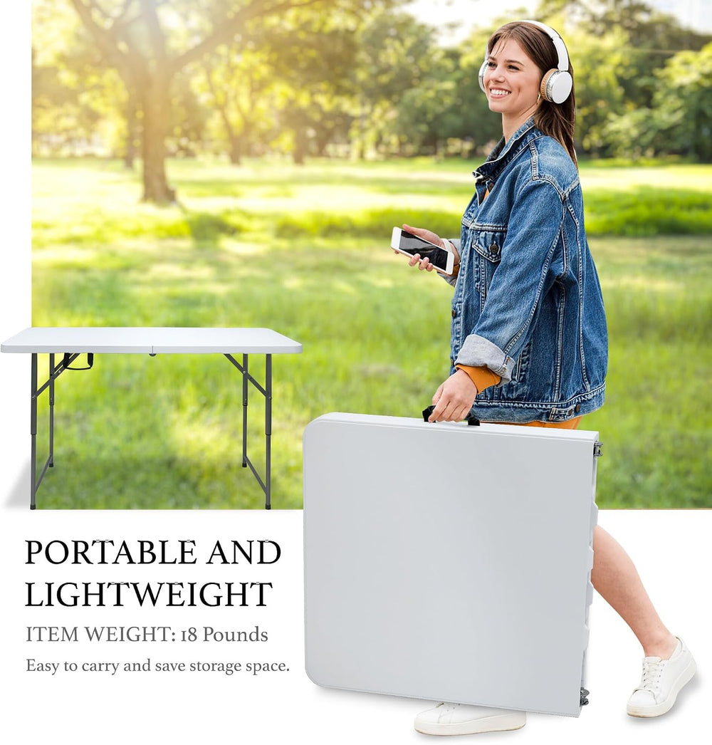 AJP Distributors 4 Foot Portable Plastic Folding Table 4FT 48" Half Fold...