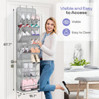 MISSLO Clear Over the Door Shoe Organizer Large Deep Pockets Hanging Shoe Rack for Closet Fit 20 Pairs Shoe Holder for Sneakers Boots Storage，Grey