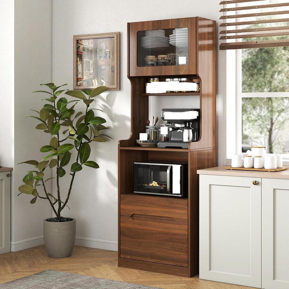 Farmhouse Kitchen Pantry Storage Cabinet with Microwave Stand - Freestanding ...