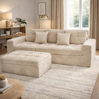Eafurn 105" L-Shaped Boneless Modular Sectional Sofa with Movable Ottoman, Comfy Corduroy Floor Couch with Deep Seat and Tufted Seat, Flexible Module Combination for Living Room, No Assembly | Deep Seat, Wider Armrest, Free Combination, Tufted