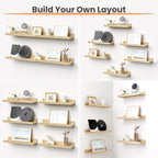 upsimples Floating Shelves for Wall, Wall Shelves for Decor Storage Set of 6, Wall Mounted Wood Shelf for Bedroom, Living Room, Bathroom, Kitchen, Picture Ledge Shelves, Natural