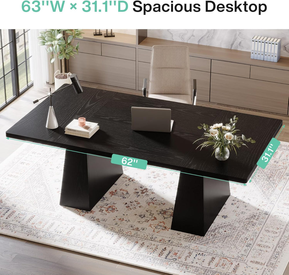 Tribesigns 63-Inch Executive Desk, Large Office Computer Desk with Double Ped...