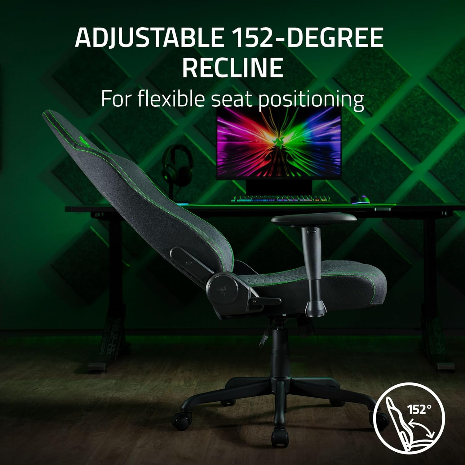 Razer Iskur V2 X Ergonomic Gaming Chair — Built-in Lumbar Support, Widened Seat Base, High-Density Foam Cushions, Adjustable 152° Recline, 2D Armrests, Plush Fabric Finish, PC Gaming — L33T Edition