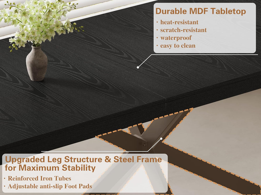 Extendable Dining Table for 4 6 8, 55"-70.9" Black Kitchen Table, W...