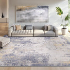 Washable Area Rugs 5'x7' Non-Slip Modern Abstract Soft for Living Room Entryway Bedroom Nursery, Print Pattern, Purple Grey Cream Yellow