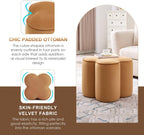 Zesthouse Flower Pouf Ottomans Foot Rest Set of 2, Velvet Poofy Ottomans | Large Ottoman Footstool for Couch, Modern Living Room Stool Seat, Cute Square Vanity Stool for Bedroom, Camel Dorm Foot Stool