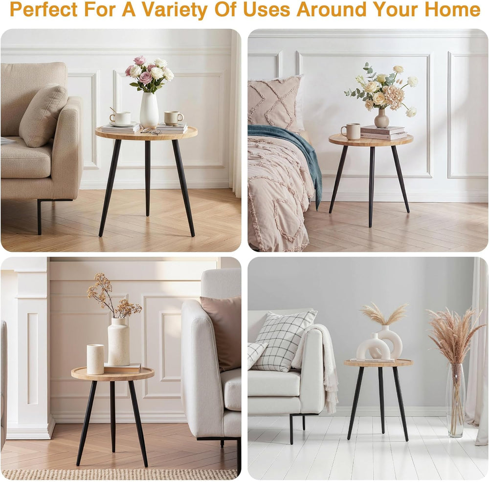 VECELO Modern Side Table, Round Small End Table, Exclusively Designed Hand-Cr...