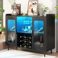 iSunirm Bar Cabinet with LED Light and Glass Holder, Home Coffee Bar Cabinet, Buffet Sideboard with Storage Shelf for Kitchen, Dining Room, Black