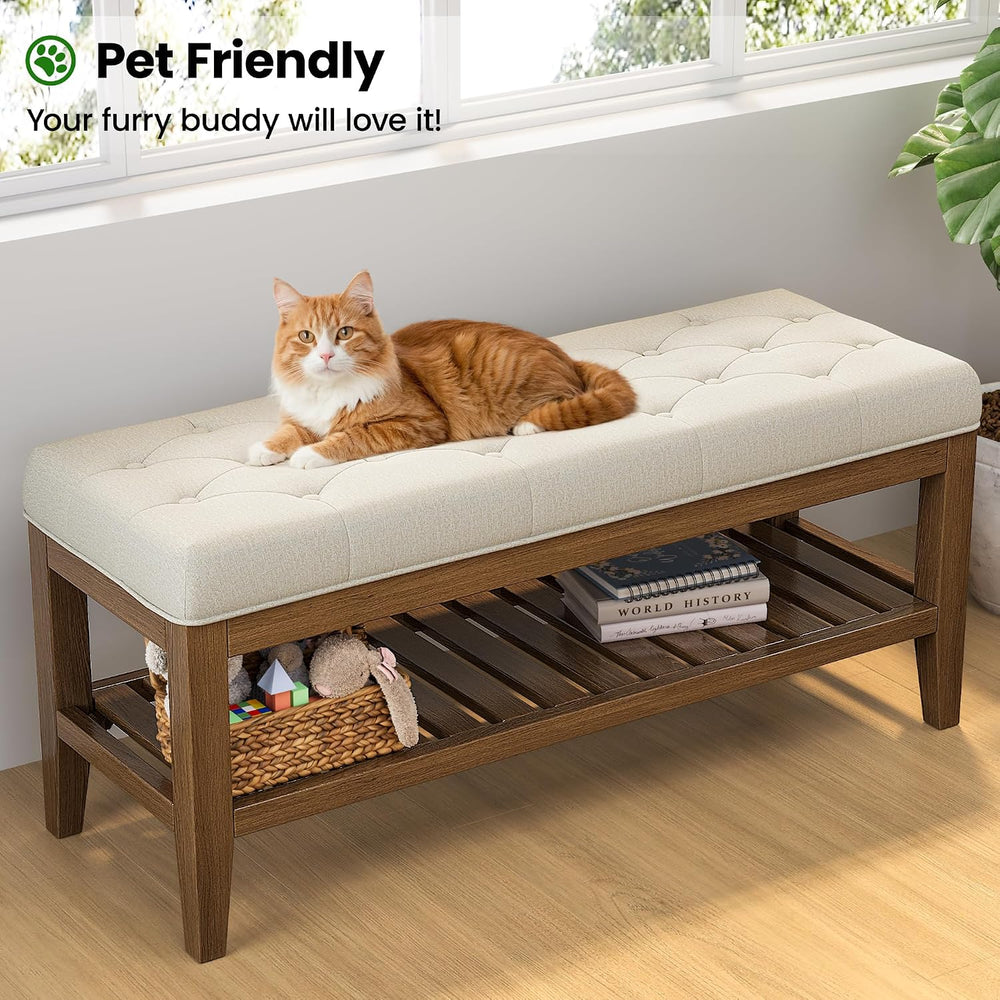 REONEY 43" End of Bed Bench, Upholstered Bedroom Storage Ottoman Bench, ...