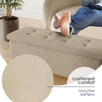STORAGEBUD Storage Ottoman Bench with Bins, 43-in Storage Bench for Bedroom End of Bed, Folding Foot Rest Ottoman for Living Room Max 660lbs, Fabric Ottomans, Beige
