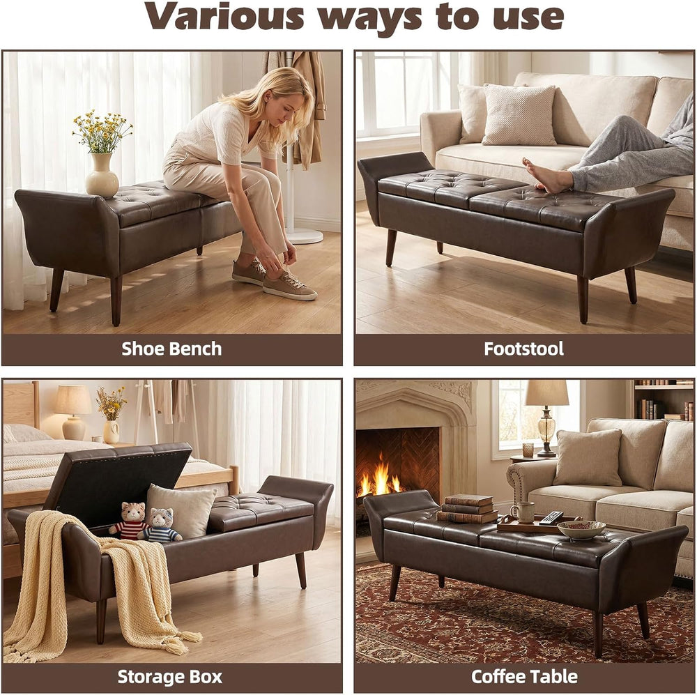 ZZW Storage Ottoman Bench 64’’Length 65L Faux Leather End of King Bed Bench