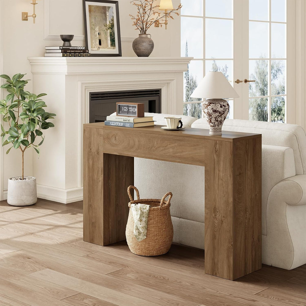 Epecoya 43-Inch Wood Console Table for Entryway, Light Oak Brown | Small Behi...
