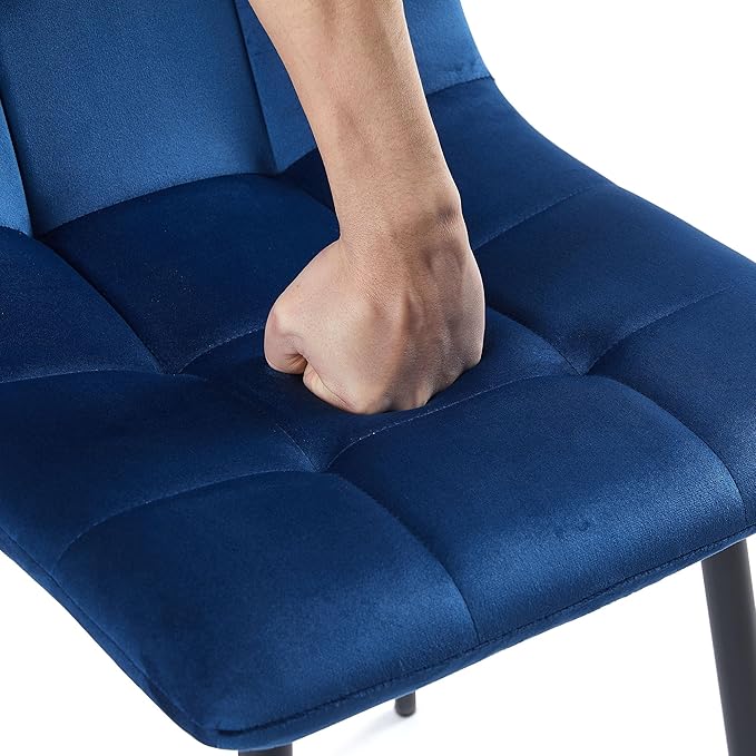 NORDICANA Navy Blue Velvet Dining Chairs Set of 4, Upholstered Tufted Kitchen Chairs, Comfortable Seat, Metal Leg, Easy Assembly