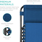 Best Choice Products Set of 2 Adjustable Steel Mesh Zero Gravity Lounge Chair Recliners w/Pillows and Cup Holder Trays - Marine Blue/Black