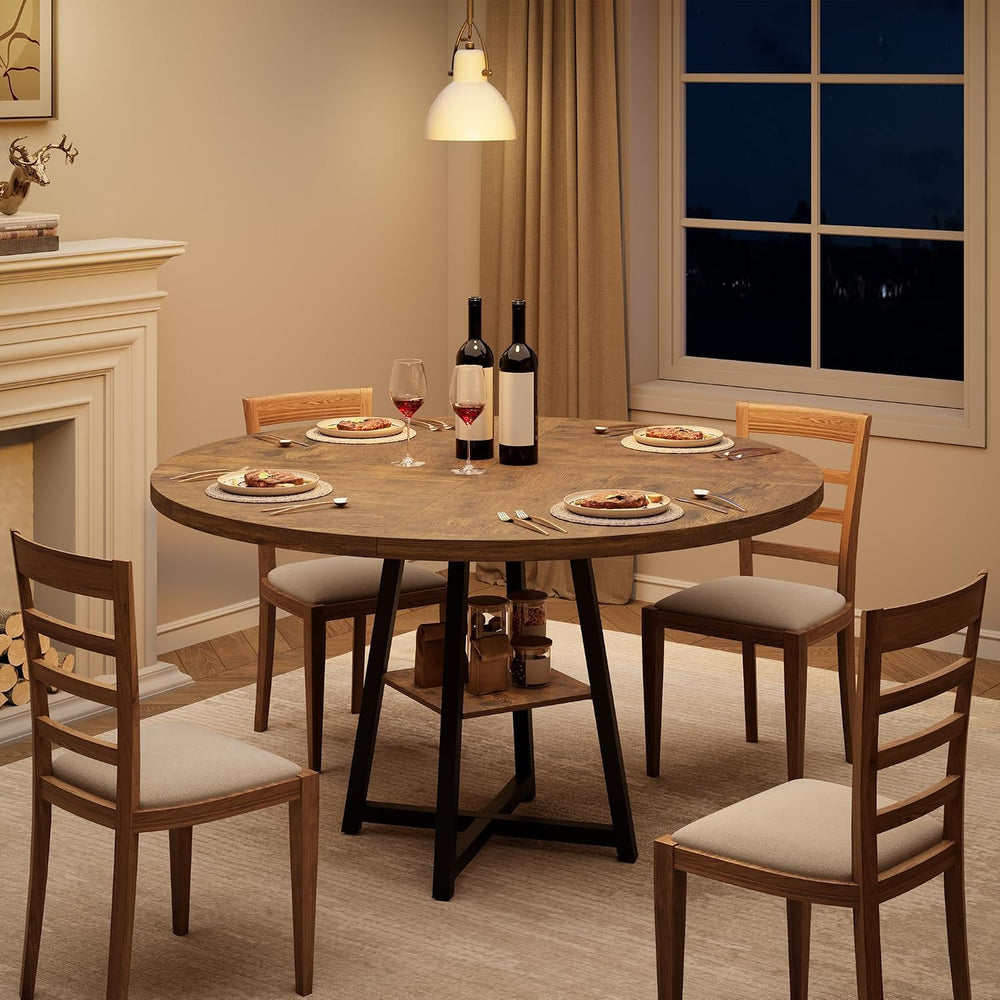 GarveeHome 47" Round Dining Table for 4-6 with Storage Shelf, Industrial...