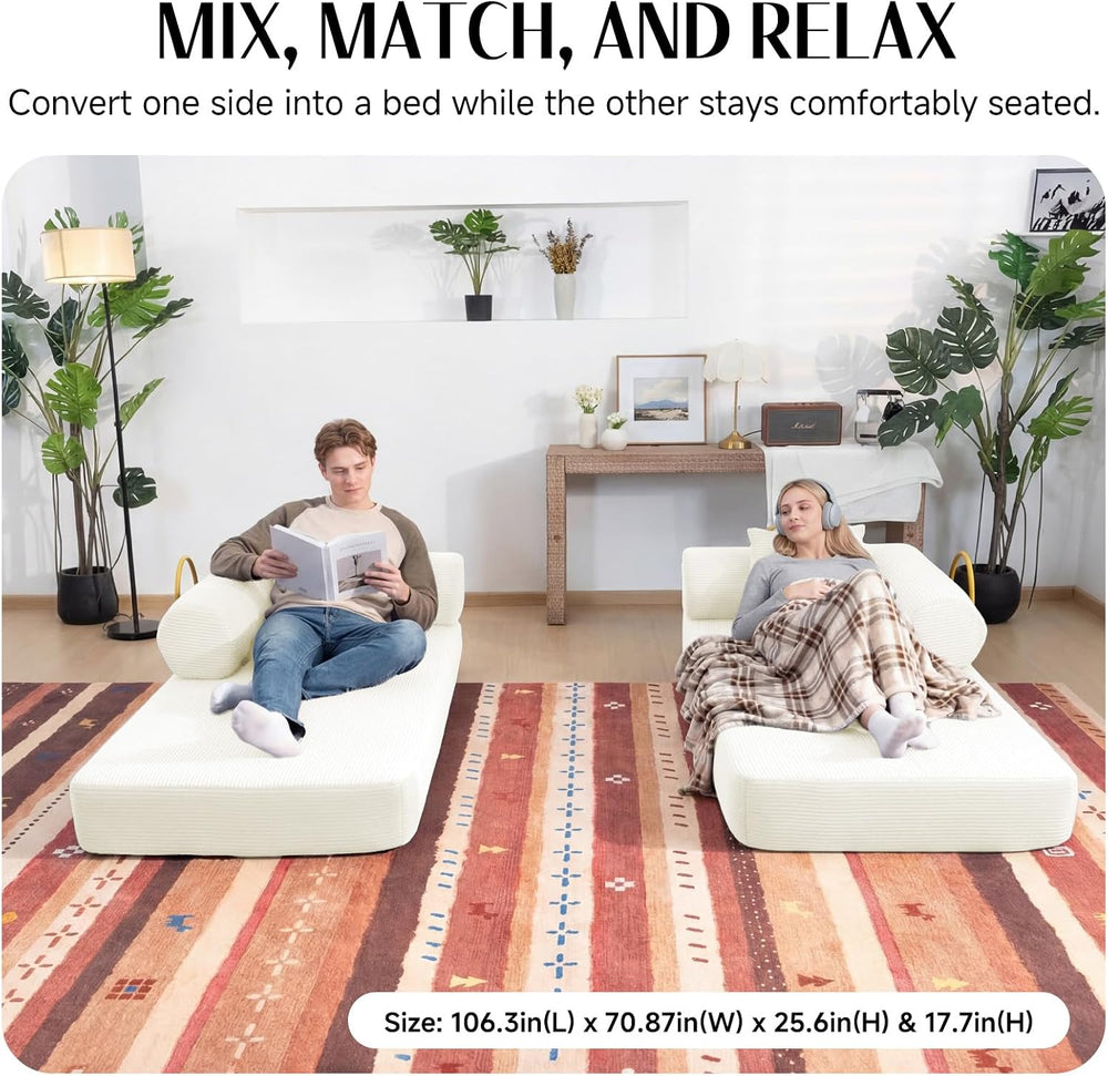 79" Corduroy Sofa Bed, Couch in a Box with 2 Pillows, High-Density Foam ...