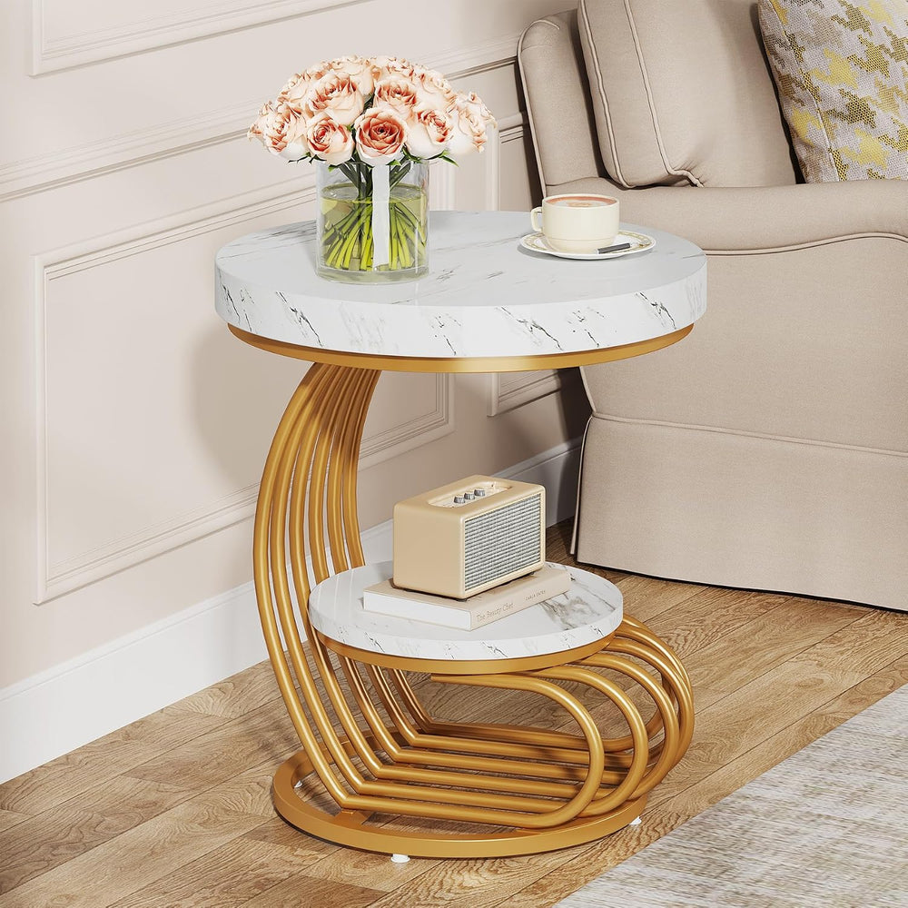 Tribesigns Round End Table, 2-Tier Modern Wood Side Table with Shelf Storage,...