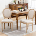 French Country Dining Chairs Set of 8, Cream Kitchen & Dining Room Chairs Set of 8, Ivory Linen Upholstered Dining Chairs,Sillas De Comedor,Wood Legs (Fabric, Beige, 8Pcs)