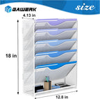 6 Tier Hanging File Organizer, Mesh Wall File Holder Paper Folder Rack with Bottom Flat Tray for Office Home, White