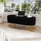 Storage Ottoman Bench, 45" Velvet End of Bed Bench Bedroom Bench with Golden Metal Legs, Upholstered Storage Bench for Bedroom Living Room Entryway and Window, Black