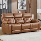 Genuine Leather Power Recliner Sofa,3 Seater Reclining Sofa with Comfortable Arms and Back,Modern Electric Recliner Couch Set with Hidden Cup Holders,USB Port for Living Room,Brown