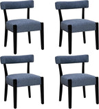 Modern Dining Chairs Set of 4, Upholstered Kitchen & Dining Room Chairs, Mid Century Modern Wooden Dining Chairs Oversized Sturdy Fabric Rounded Chairs Curved Back, Blue