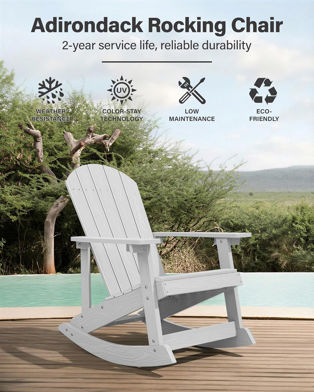 YEFU Outdoor Rocking Chair,Adirondack Rocking Chair,Patio Rocker Chair with W...