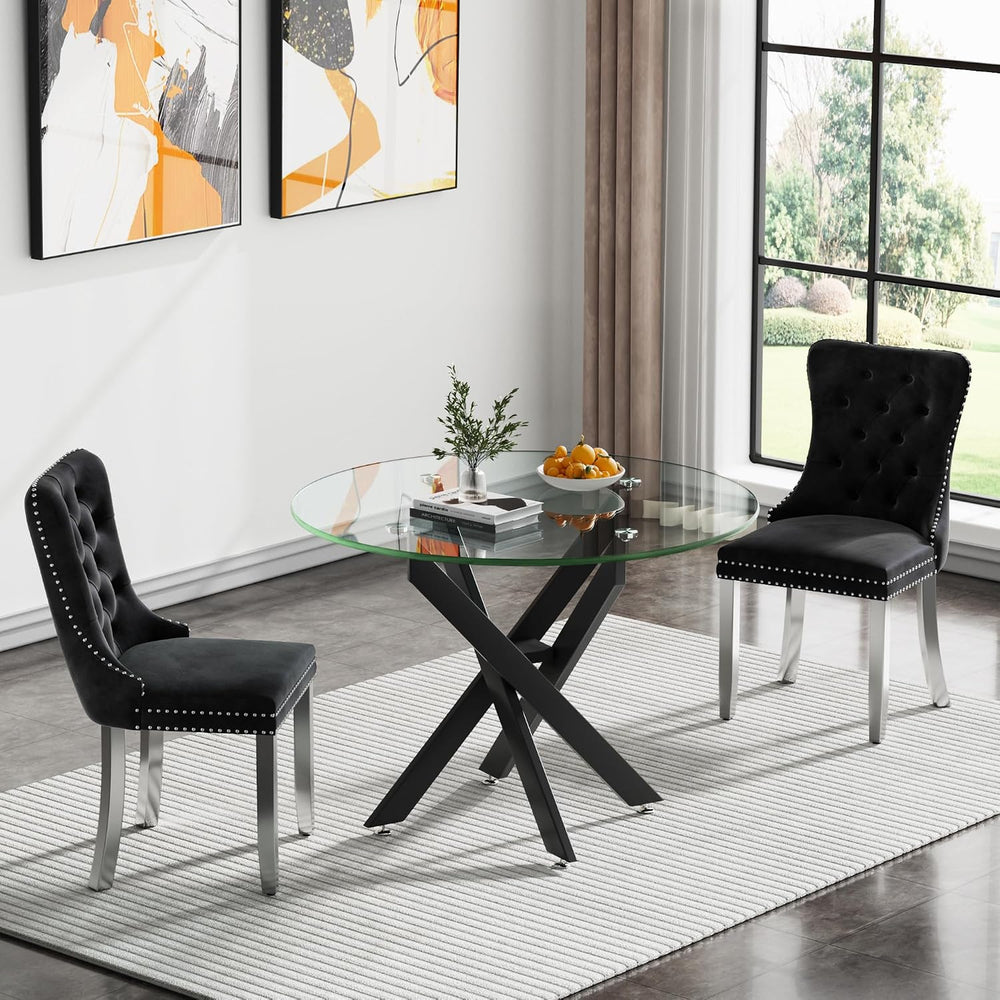 Henf 3 Piece Round Glass Dining Table Set for 2, 36" Round Dining Table ...