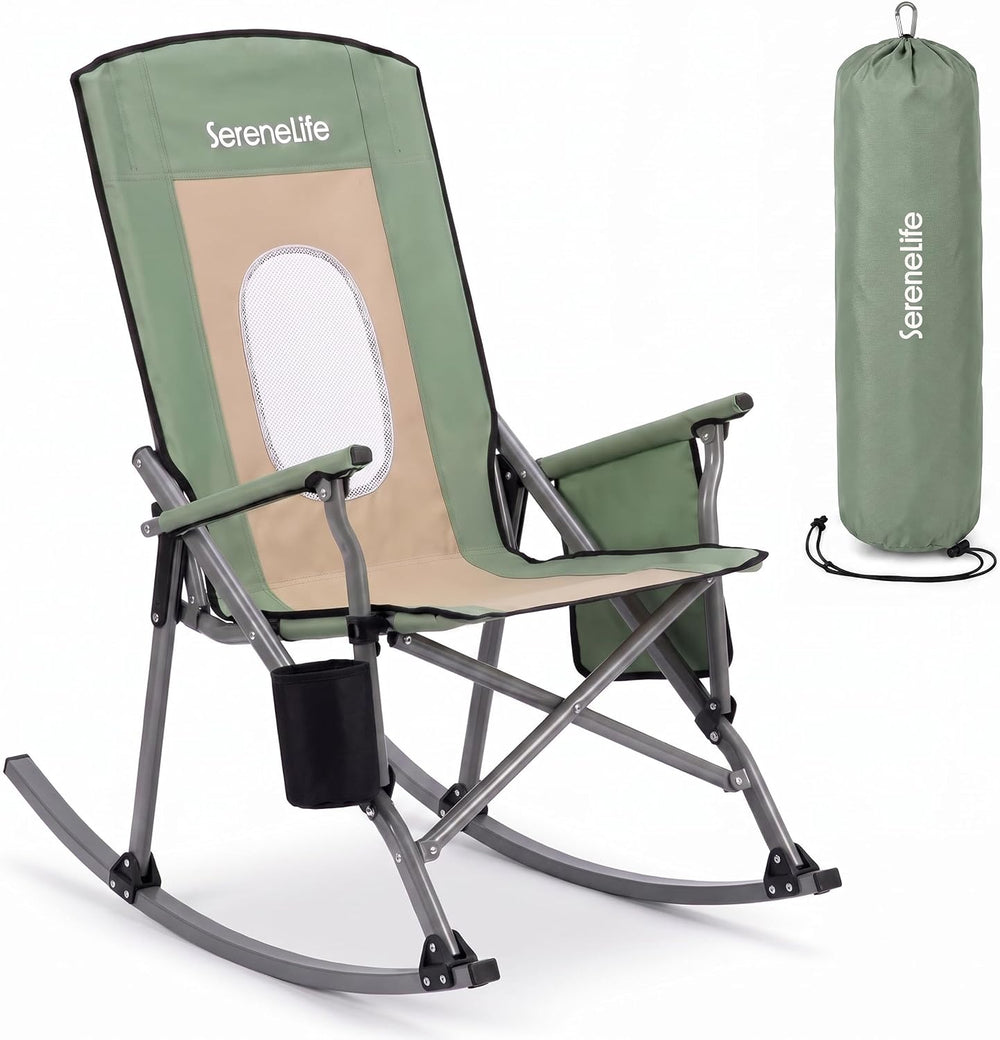 SereneLife High Back Folding Rocking Chair, Portable Camping Rocker with Cup ...