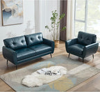 TYBOATLE Sofa Couch 61" Small Loveseat Couches for Living Room Leather Couch Mid Century Modern Tufted Mini Sofa Comfy Office 2 Seat Settee Love Seat Small Couches for Spaces Bedroom (2, Blue)