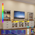 157" W 4-Piece Entertainment Center with Bookshelves for TVs up to 100", Farmhouse Wall Unit TV Stand with Doors & Drawer, Media Console Table for Living Room, Bedroom, White