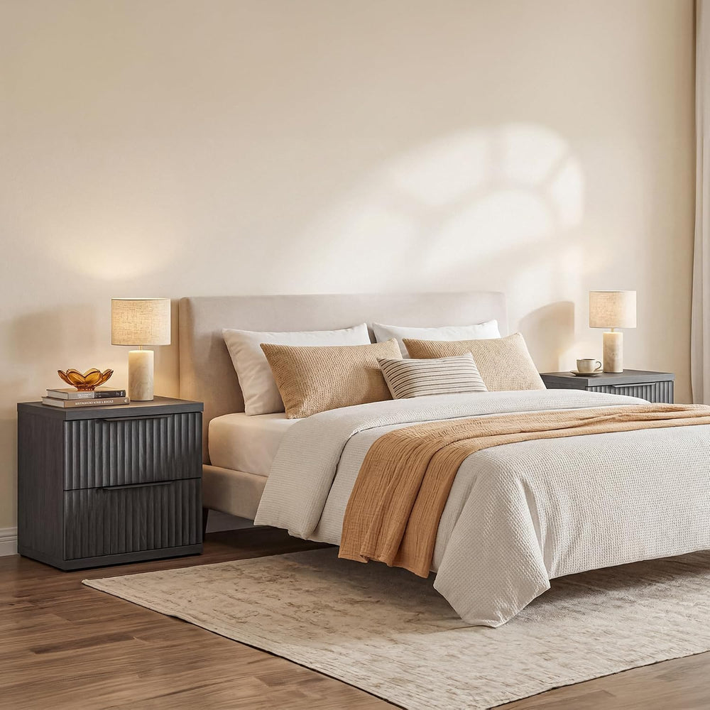 SICOTAS Fluted Night Stand Set 2 with 2 Large Drawers