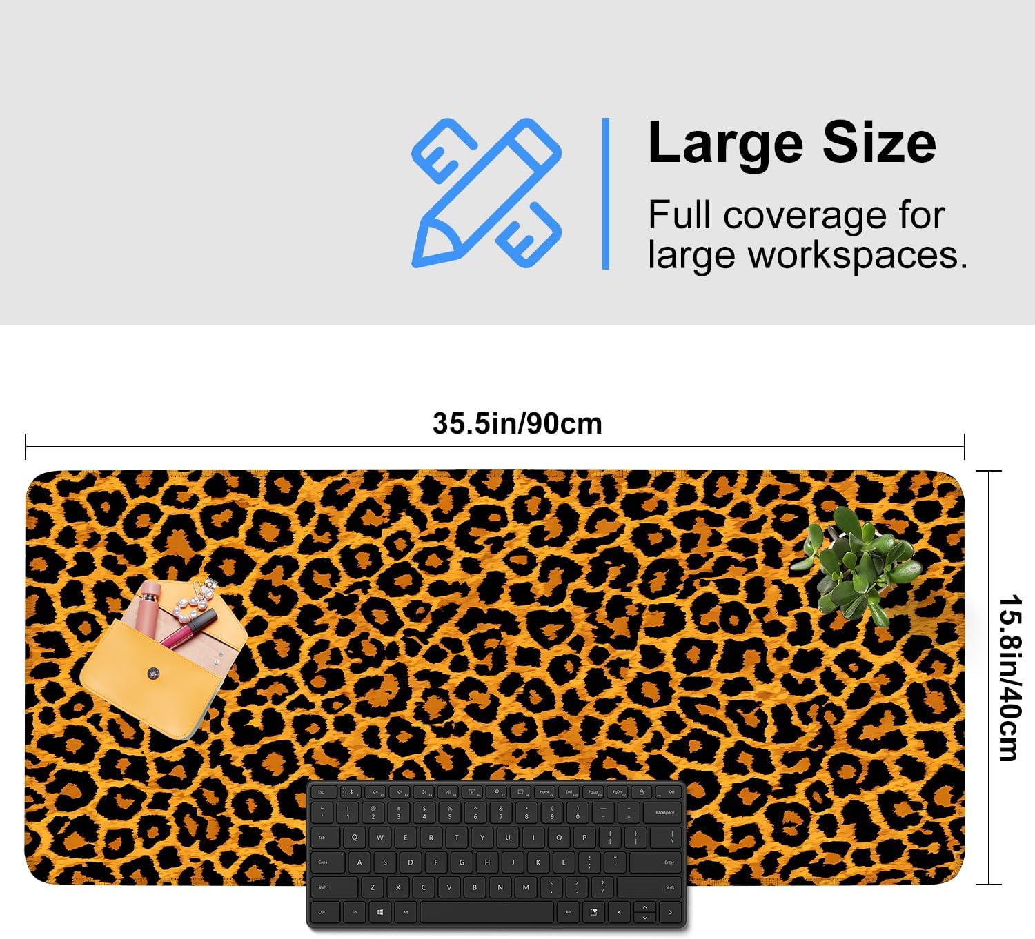 Leopard Print Mouse Pad – Large Extended Desk Mat 35.43 x 15.75 in – Bold Cheetah Animal Pattern, Non-Slip Rubber Base, Waterproof Surface, Fashionable Keyboard & Mouse Pad for Office, Home, or Gaming
