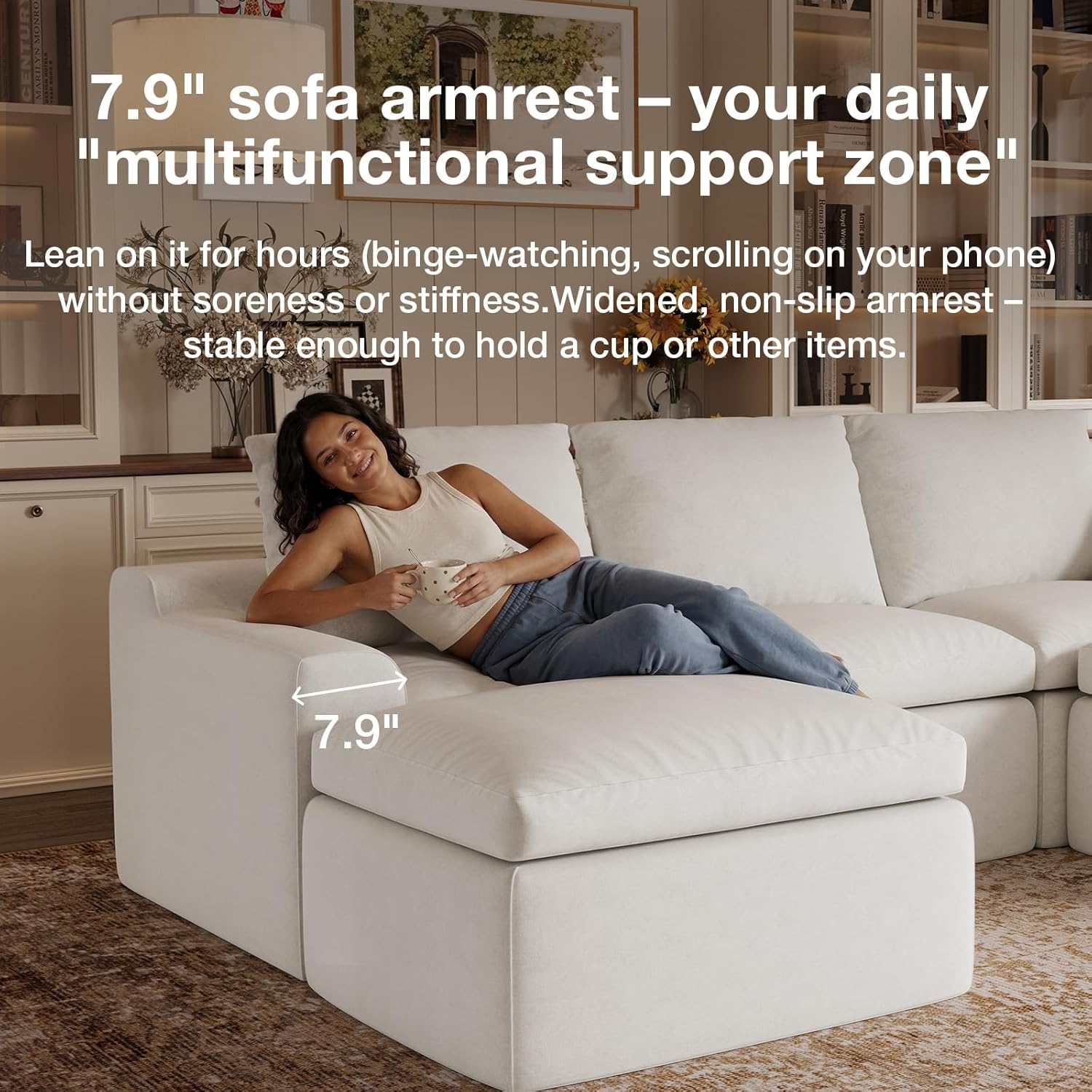 Novilla 104.3" Modular Cloud Couch, Modern Sectional Sofa with Smarts Coil® Support, Chenille Fabric, Upholstered Couch for Living Room Apartments Bedroom, No Assembly, 3 Seater + 1 Ottoman, White