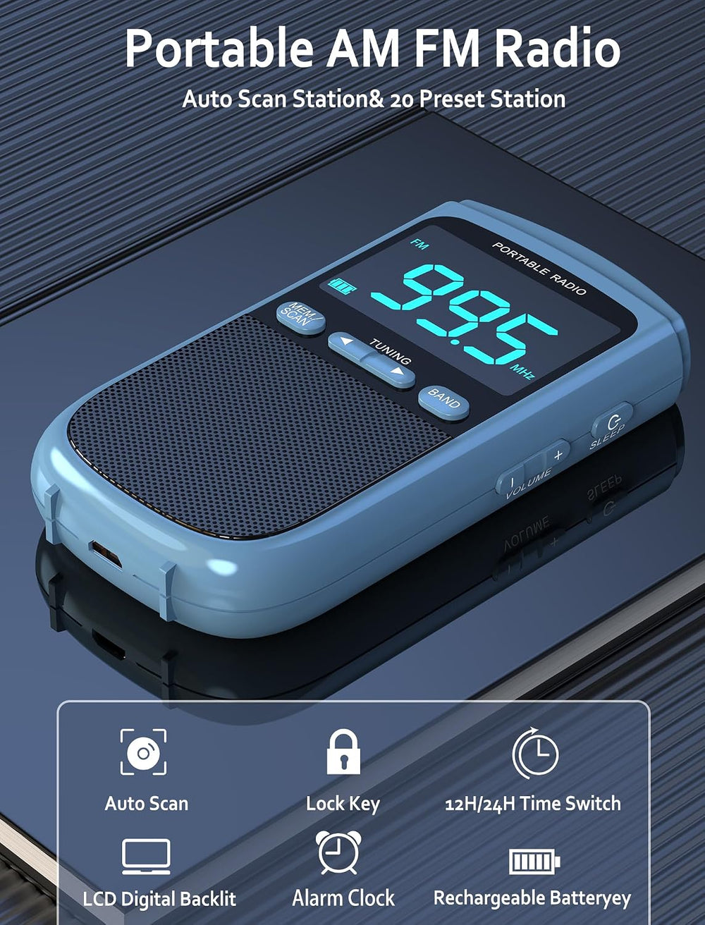 Portable AM/FM/SW Radio 900mAh Rechargeable Battery