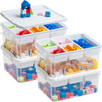 Citylife 17 QT Storage Bins with Building Baseplate Lid and Removable Tray Large Plastic Storage Bins Lego Organizers and Storage Bead, Tool, Sewing, 4 Packs