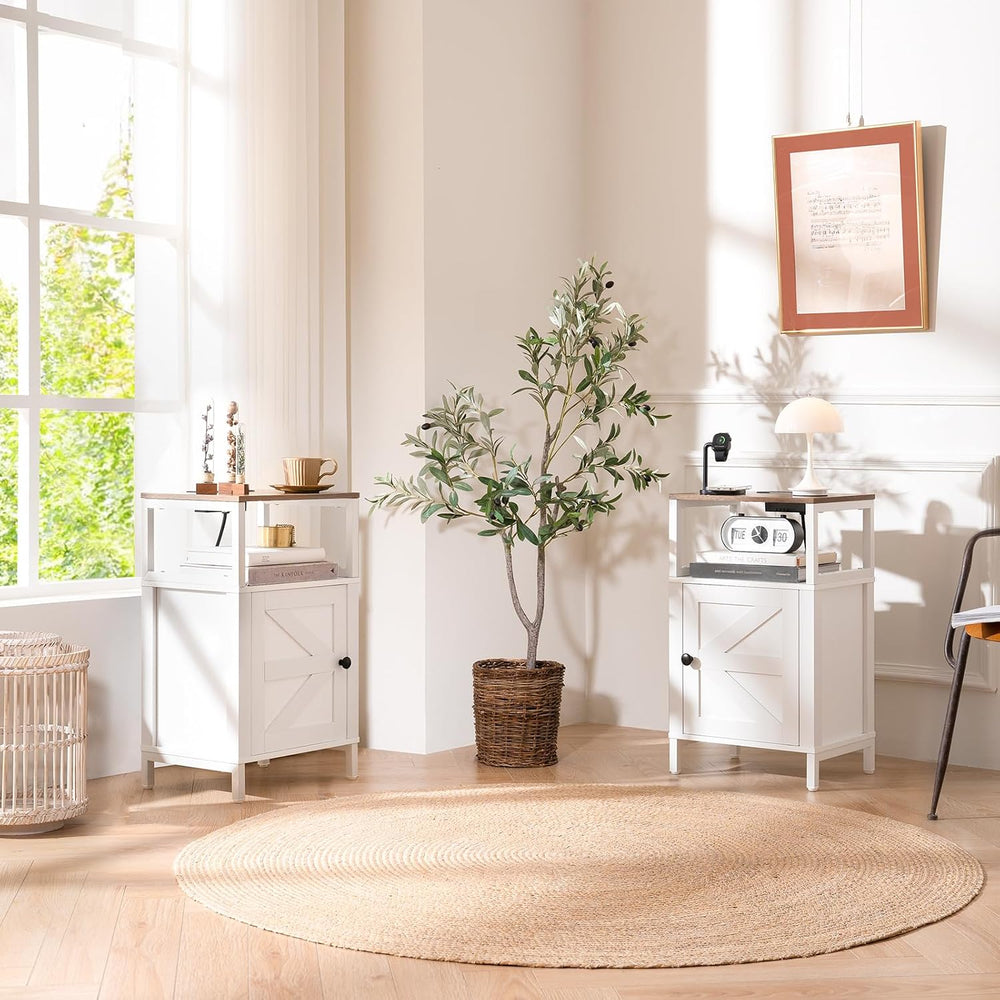 Yoobure Farmhouse NightStand with Charging Station，Wood Night Stand End Table...