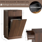 Tilt-Out Trash Cabinet with 10-Gallon Capacity, Walnut Laundry Hamper Cabinet, 34.3 x 19 x 13.8 inches, Wave-Textured Front.
