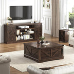 75" Farmhouse TV Stand with Power Outlets for 85 Inch TVs, 33" Tall Entertainment Center with Storage Cabinets w/Adjustable Shelves, Rustic Large TV Media Console, Brown