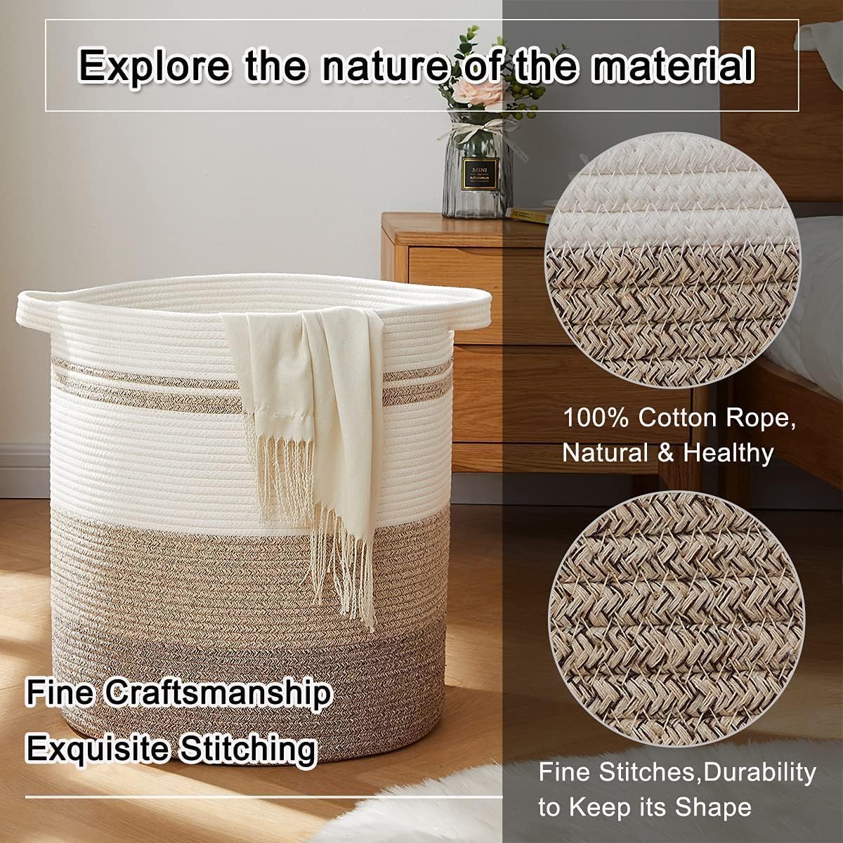 OIAHOMY 100L Laundry Hamper - Storage Basket with Handles, Decorative Woven Basket for Living Room, Toys Bin, Pillows, Blankets, Clothes - 19x21in - Gradient Yellow