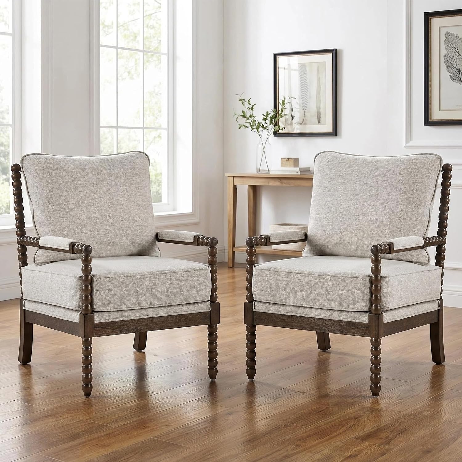 DUHOME Chenille Fabric Spindle Accent Chair Set of 2,Bobbin Chair with High Resilience Spring Cushion and Armrest Pads, Leisure Armchair for Living Room Bedroom Farmhouse Home Office Belcony